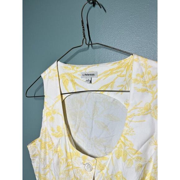 J. peterman Toile De Joey Sleeveless Yellow White Bird Novelty Bird Midi Dress 2 - Picture 3 of 9